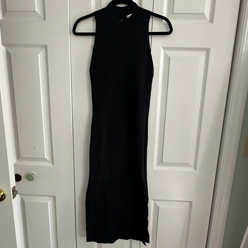Abercrombie Fitch Black Ribbed Mock Neck Sleeveless Midi Dress MT